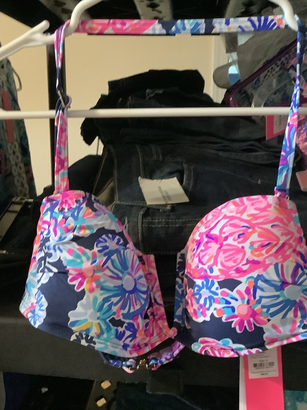 Lilly Pulitzer Floral Push-Up Bikini Top in Pink, Blue, Aqua,In Turtle Amazement